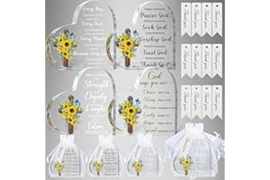 CHITIDR 36 Pcs Acrylic Christian Gifts Inspirational Bible Verse Gifts Prayers Religious Gifts Bulk Sunflower Acrylic Heart Paperweight Set Organza Bags with Thank You Cards for Women Men Friend Keepsake
