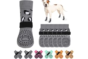 KOOLTAIL Anti Slip Dog Socks for Hot/Cold Pavement to Prevent Licking Paws, Dog Boots&Paw Protector with Grippers for Hardwood Floors,Traction Control No Twist Booties for Small Medium Large Dogs L