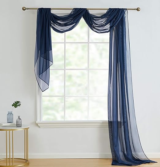 Amazon Com Hlc Me Navy Blue Sheer Voile Window Curtain Swag Scarf