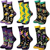 Janmercy 6/10 Pair Mardi Gras Socks Gift for Women Men Funny Novelty Contrast Color Mask Clown Crew Sock Mardi Gras Gift
