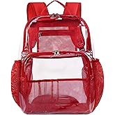 GiMiUiTo Clear Backpacks for School,18'' Large Clear Backpack Heavy Duty Clear Backpack See Through Backpack Clear Bookbag for Student,School,Work,Travel,Red