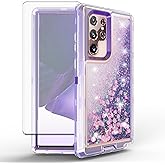 Asuwish Phone Case for Samsung Galaxy S22 Ultra 5G with Screen Protector Bling Liquid Glitter Clear Hybrid Military Grade Protective Heavy Duty Cell Cover S22ultra 22S S 22 S22ultra5g 6.8 Girls Purple