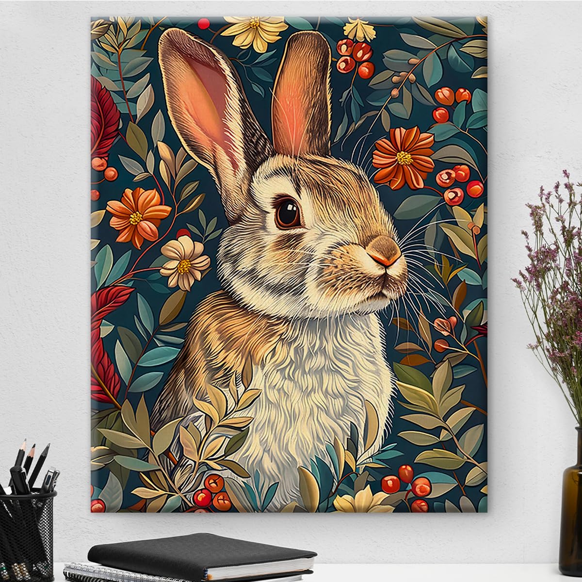 Photo 1 of Floral Rabbit Vintage Canvas Wall Art Botanical Rabbit Cottagecore Print Artwork Aesthetic Painting Picture for Home Farmhouse Living Room Wall Decor 8x10 Inch