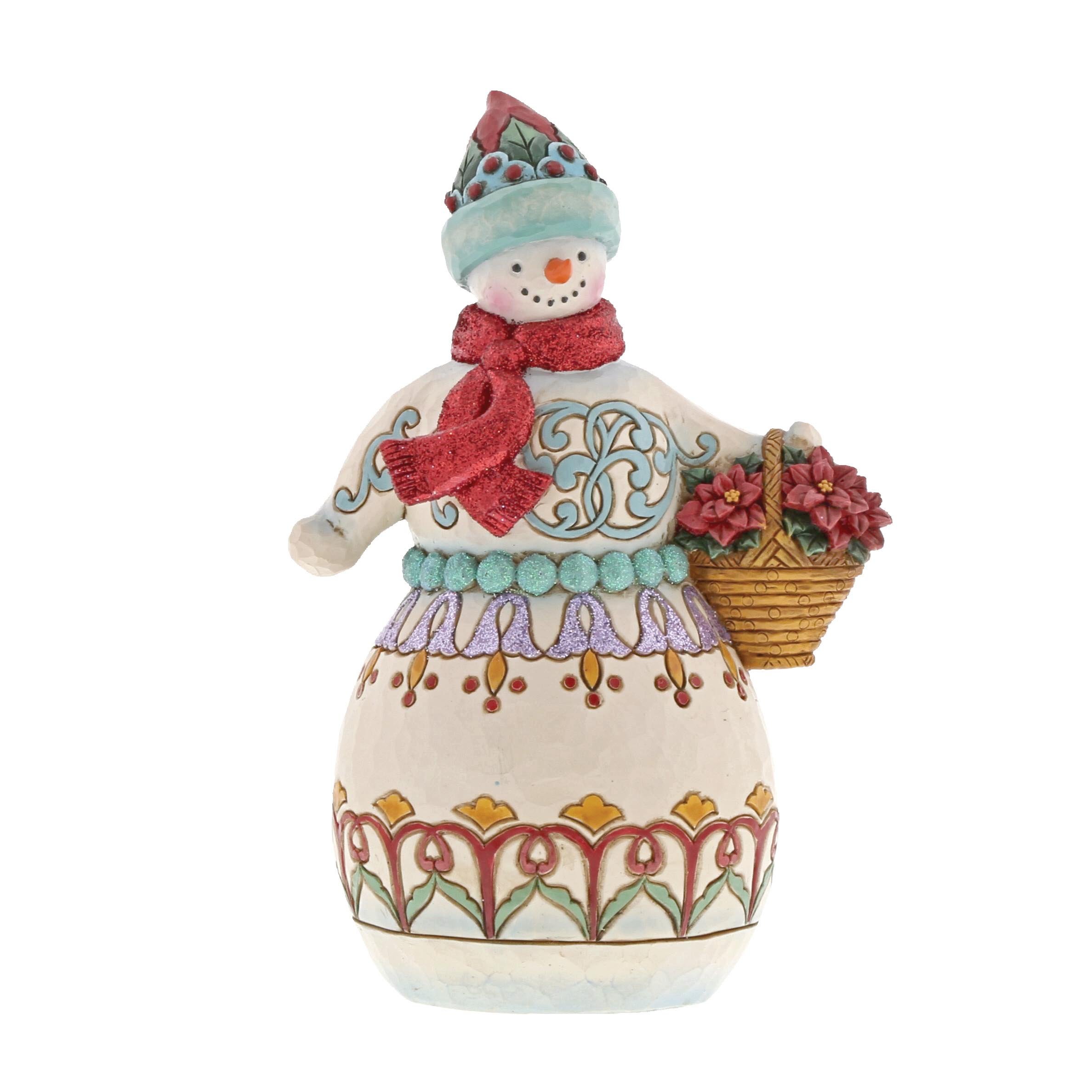 Heartwood Creek Wonderland Snowman Holding Basket Figurine