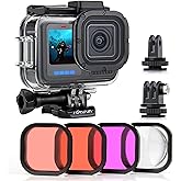 SOONSUN Waterproof Case with Dive Filters for GoPro Hero 13/12 / 11/10 / 9 Black, 196 Feet Underwater Protective Dive Housing Case with Red, Light Red, Magenta, 5X Close-up Macro Filters