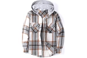 Aimehonpe Boys Girls Casual Flannel Plaid Hoodies Fall Fashion Button Down Shirts Long Sleeve Cute Lightweight Jacket Coats