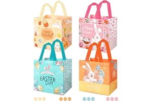 ANOTION Easter Gift Bags, 12 Packs Easter Bags for Kids Easter Treat Bags with Handle, Reusable Easter Goodie Bags Non-woven Rabbit Bunny Bag for Easter Party Favors