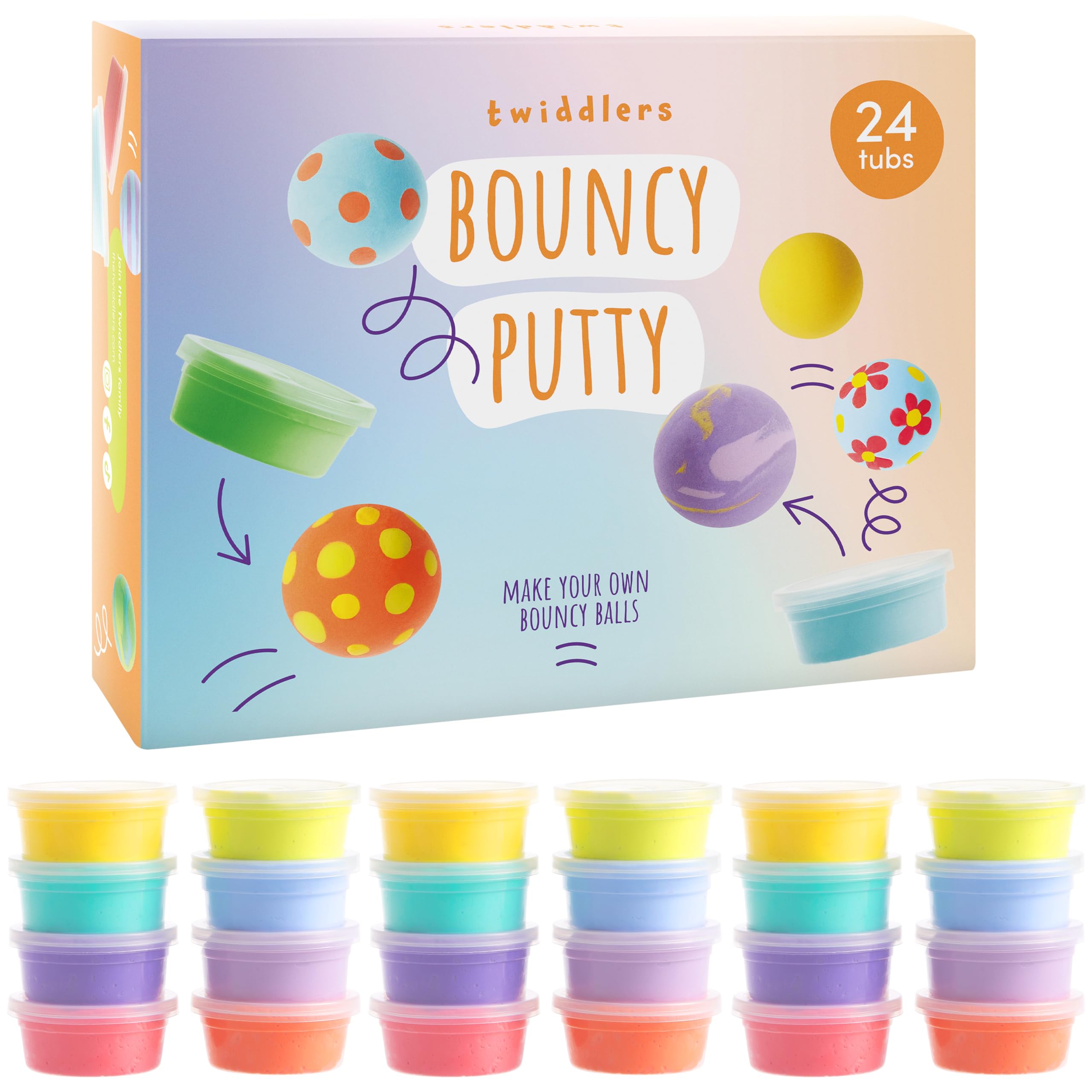 THE TWIDDLERS 24 Colourful Bouncing Slime Putty Tubs, Perfect Slime Party Bag Fillers for Kids, Bouncy Party Bag Putty Pots Fidget Toys Multipack for Boys & Girls
