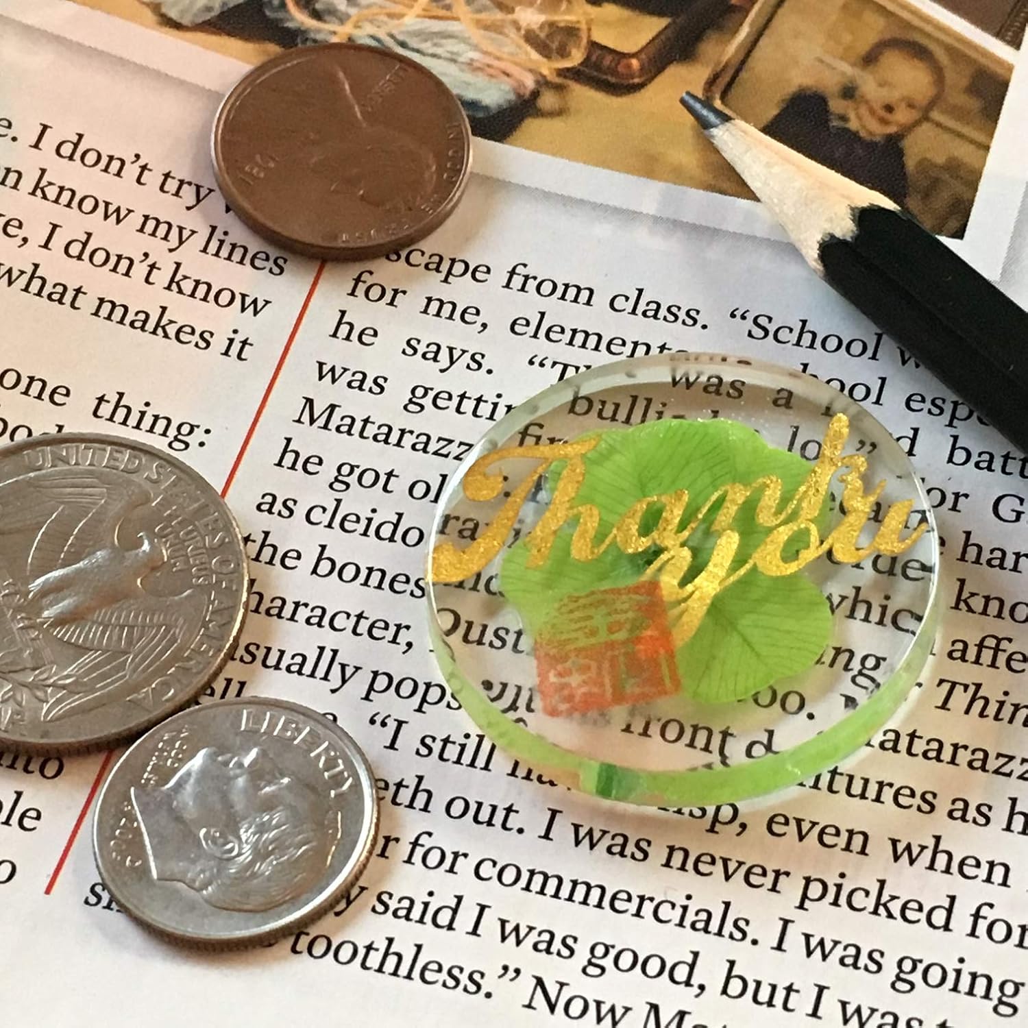 Lucky Pocket Token 1.25 Inch KIN-HEBI Real Four Leaf Clover Good Luck Token  - 1.25