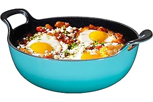 Bruntmor 3 Qt Enamel Cast Iron Balti Dish - Nonstick Handi for Curries, Asian Wok, Dutch Oven for Casseroles, Stovetop Stir Fry Pan