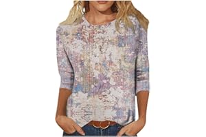 OSMUAL 3/4 Sleeve Shirts for Women 2023 Casual Tops for Women Summer Blouses Round Neck Print Pullover Trendy Loose T-Shirt Top