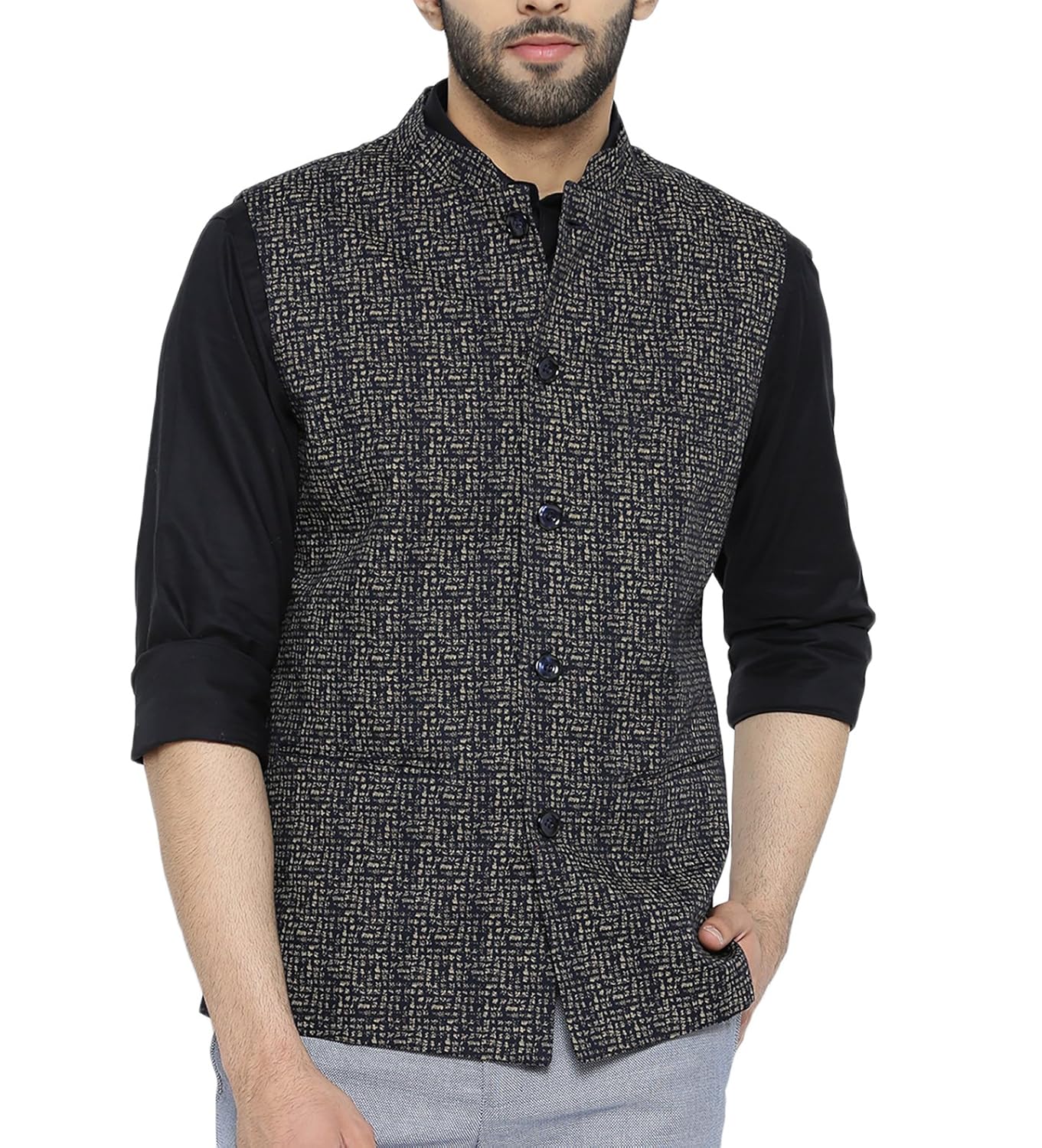 shaftesbury london men's cotton nehru jacket