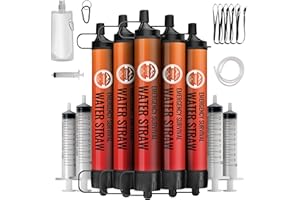 LORMANDY Straw Water Filter 5 Pack – Outdoor Camping & Hiking Survival Gear Kit for Family Use, Ultra-Light Personal Filter Straws for Backpacking, Travel, Bug-Out Bags and Emergency Preparedness