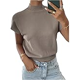 Verdusa Women's Mock Neck Lightweight Sweaters Business Casual Cap Sleeve Pullover Knit Tops