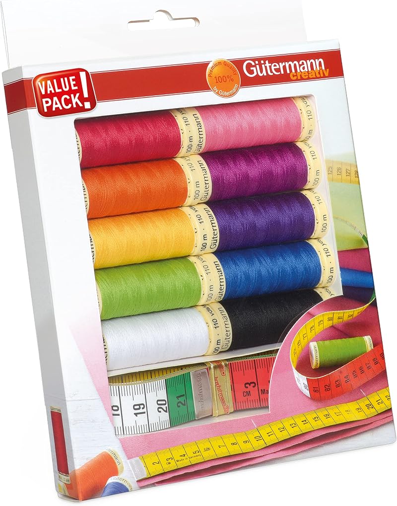 Gütermann Sewing Thread Set 10 Spools 100m Strong Colors + Measuring Tape