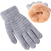 Winter Gloves for Boys Girls - Kids Warm Knit Thermal Cable Knitted Gloves Wool Fleece Lined Mittens for Cold Weather