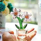 KRISININE Pink Crystal Peach Blossom Flower Figurine 3.9‘’*2.9‘’ Elegant Tabletop Flower Ornament Collectible Home Decor Centerpiece