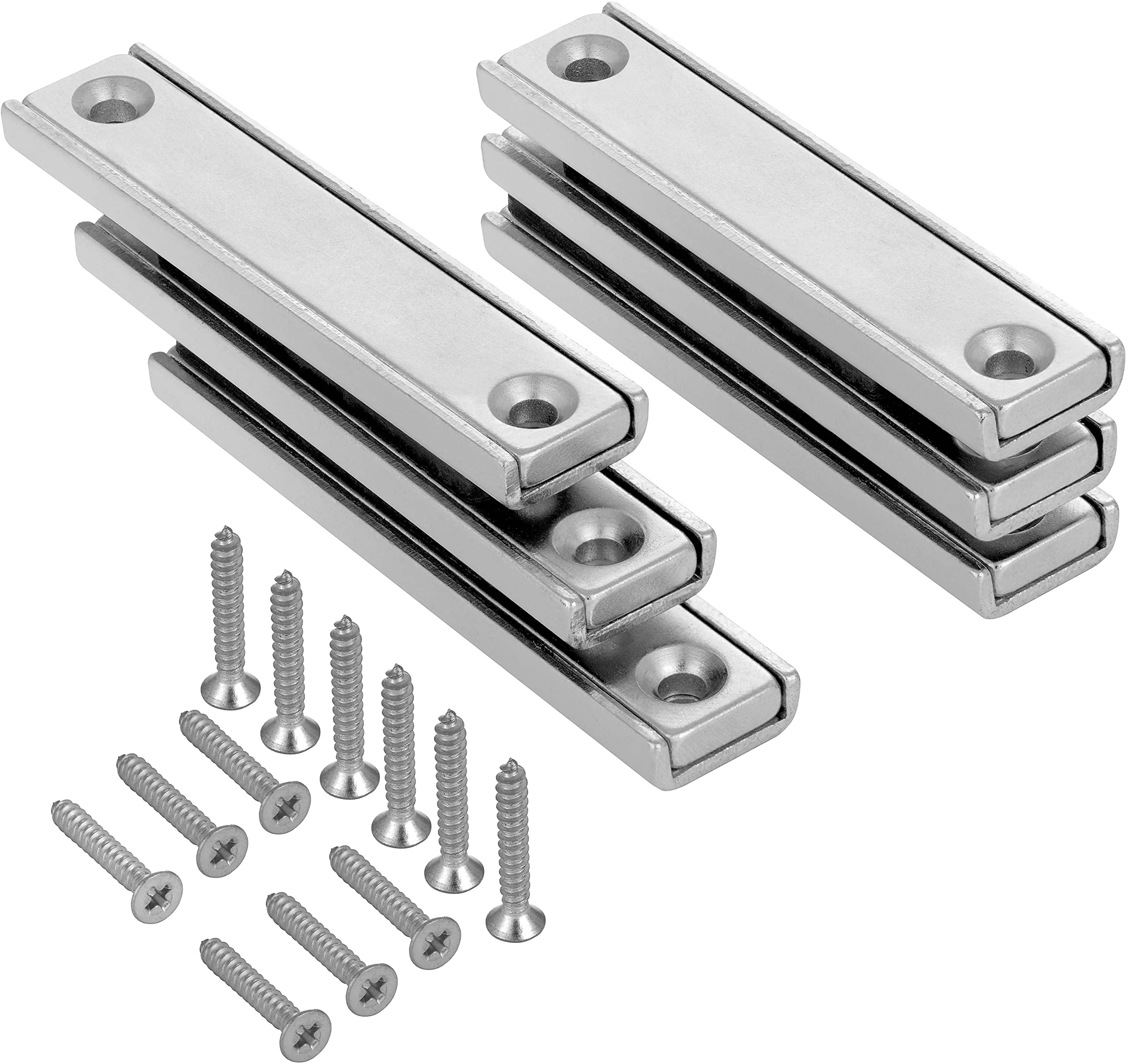 Poppstar 6x Rectangular Screw-on Magnets (Length 6cm, Clamping Force 30kg/66lbs) for Tools, Extra Strong Industrial Magnets with Slot Hole incl 12 Screws
