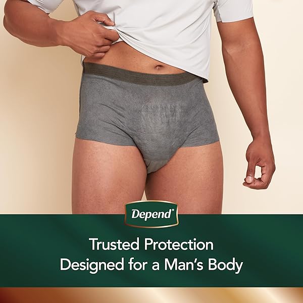 DEPEND REAL FIT INCONTINENCE UNDERWEAR FOR MEN, DISPOSABLE, MAXIMUM ABSORBENCY, SMALL/MEDIUM, GREY, 22 COUNT, PACKAGING MAY VARY