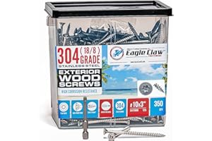 ALLEN'S TRADING CO. EAGLE CLAW FASTENERS #10 x 3 Inch Stainless Steel Deck Screws | 304 Grade (350 Pack) | Flat Head T25 Star Torx Drive | Stainless Steel Wood Screws by Eagle Claw Fasteners | Corrosion & Rust Resistant (Includes Driver Bit)