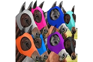 Qualirey 8 Pcs Horse Fly Masks for Horses Comfort Horse Fly Mask with Ears Soft Elasticity Fly Mask Sun Protection for Horses(Large)