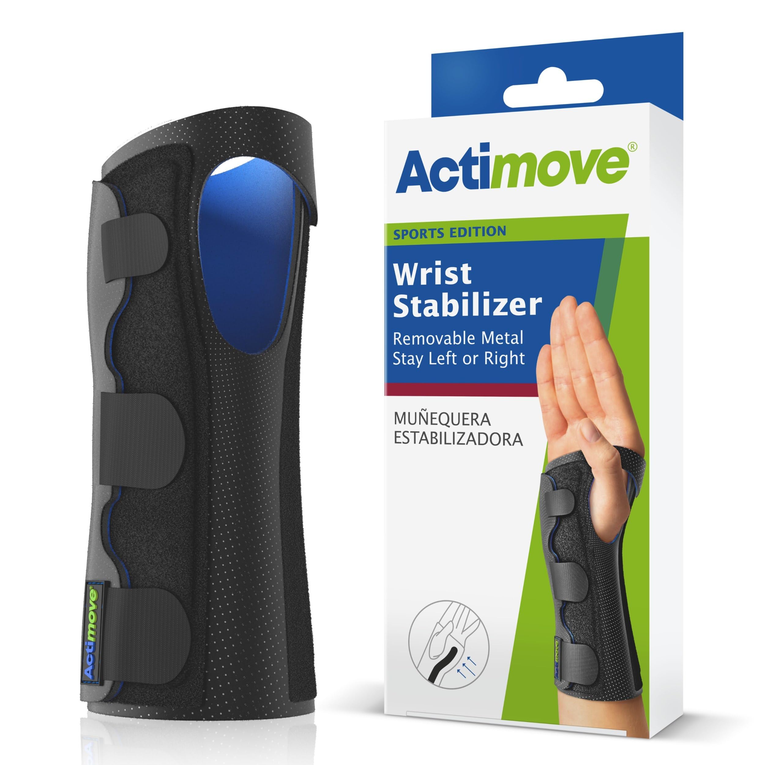 Actimove Sports Edition Wrist Stabilizer with Removable Metal Stay for Men and Women – Sleeve for Pain Management of Strains, Sprains & Tendonitis – Left/Right Wear - Black, Small