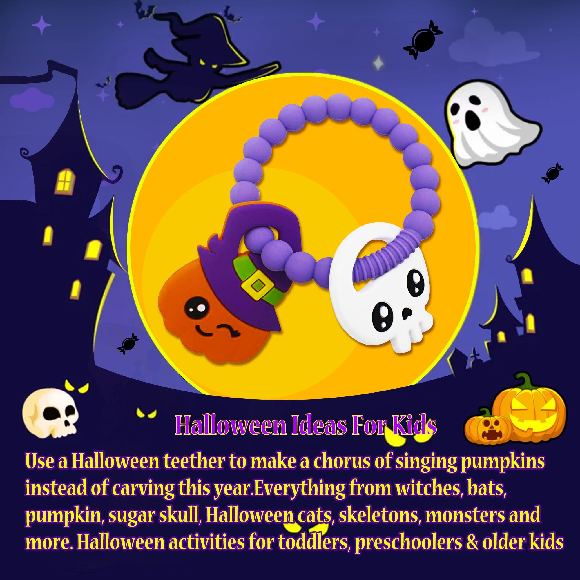 Big Spinach Pumpkin Teether Cute Ghouls Ring Teething Toy and Blind Box Silicone Baby Teether Toy,Girl or Boy Halloween Teether,Nightmare Before Christmas Gifts (2PC)