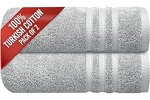Infinitee Xclusives 2 Pack Bath Towels Set, 100% Turkish Cotton (27 x 54 Inches) Lightweight and Highly Absorbent, Quick Drying Large Bath Towels, Perfect for Hotel, Spa and Bathroom (Light Grey)