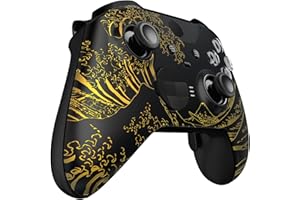 eXtremeRate Front Housing Shell for Xbox One Elite Series 2, Custom Faceplate with Accent Rings for Xbox Elite 2 Core Controller (Model 1797) - The Great Golden Wave Off Kanagawa (Black)