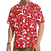 ELDPS Christmas Shirts for Men: Christmas Hawaiian T Shirt Santa Vacation Short Sleeve Button Down Tee Tops