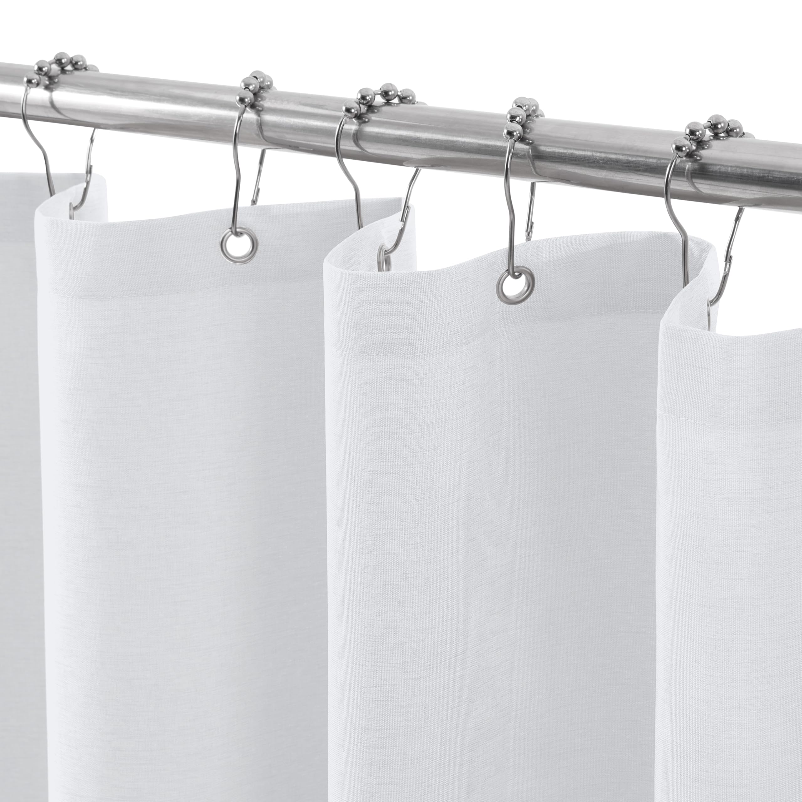 VANZAVANZU Waterproof Narrow Shower Curtain 92x182cm for Small Bathroom with Metal Hooks Linen Fabric Shower Curtain Heavy Duty Bath Curtain for Wet Room Bathtub Shower Stall - White — image 1