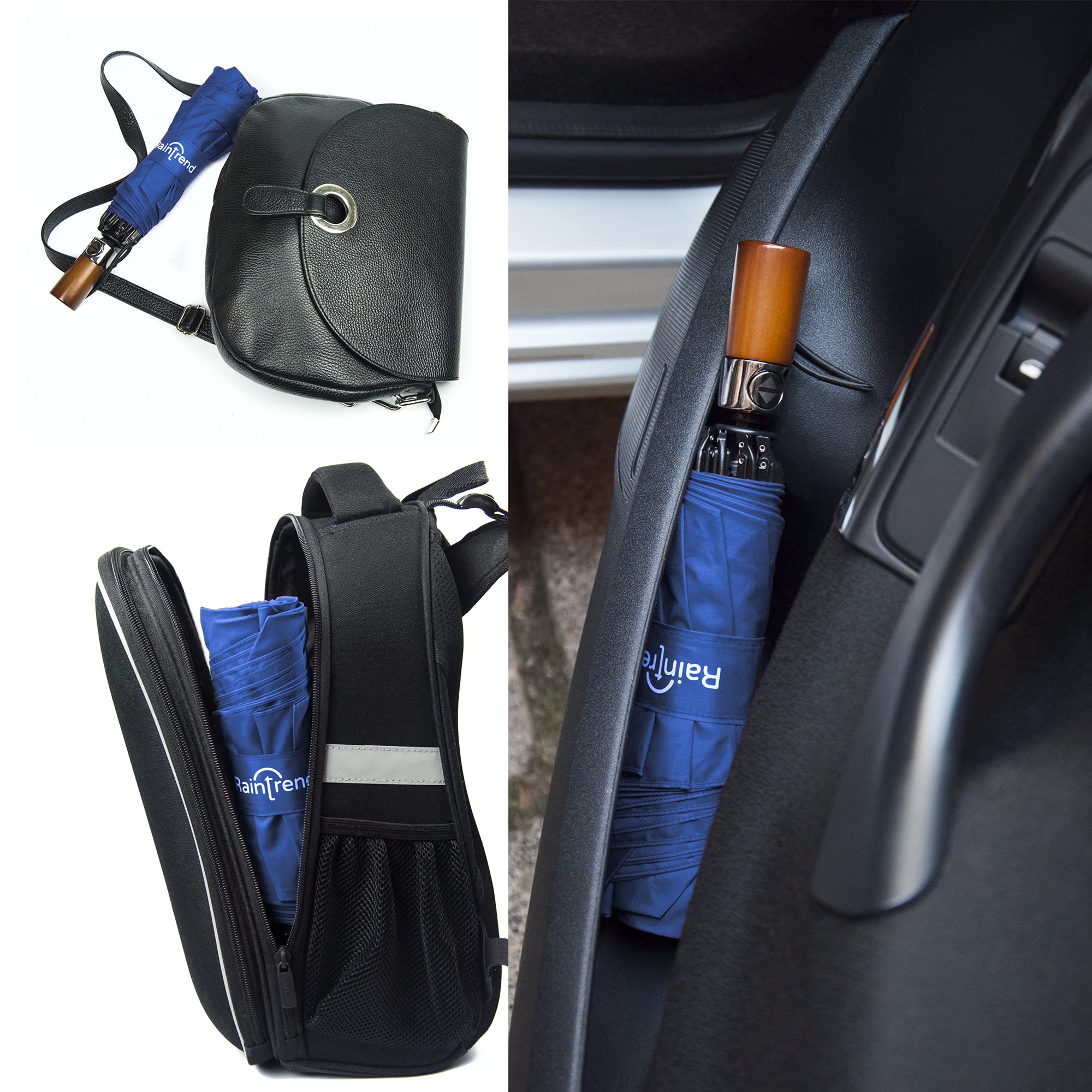 Inverted Umbrella Windproof Automatic Lightweight - Large Canopy with Compact Folding Umbrellas for Rain, Travel Auto Open and Close, Strong Reverse Umbrella, Blue