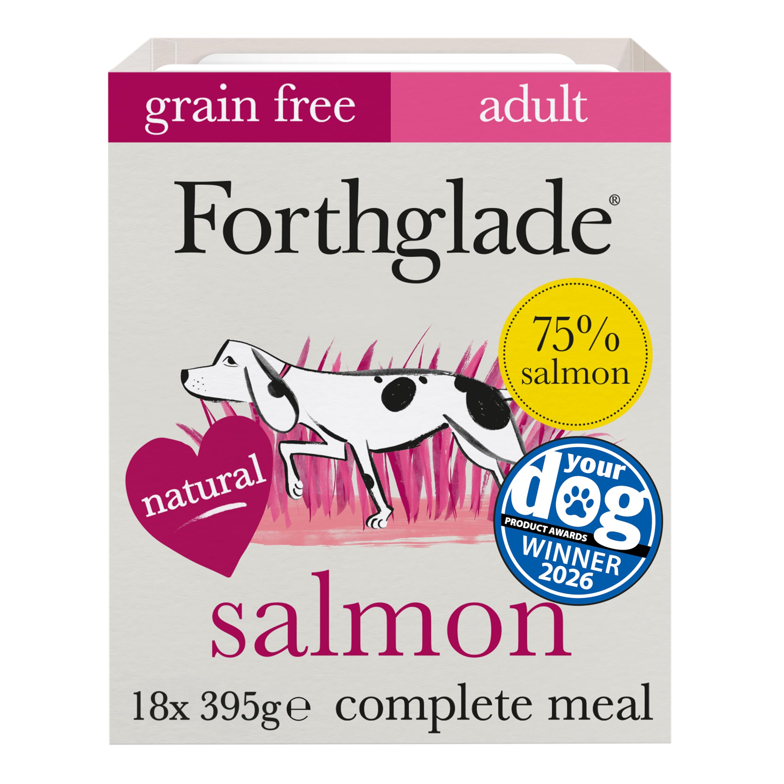 Forthglade Wet Dog Food (18 x 395g Trays) - Grain Free & Hypoallergenic Dog Food, Adult 1 Year+, Salmon with Vegetables, Complete Stomach Sensitive Meals with Natural Ingredients