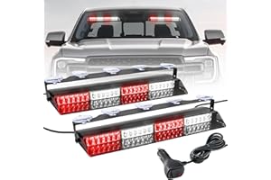 ELECHOI Red/White 2 in 1 Firefighter Emergency Dash Strobe Light Bar, Front/Rear 48LEDs Interior Windshield Visor Safety Flashing Warning Hazard Lights for Volunteer Fire Ambulance Trucks Vehicles