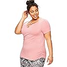Loralette Women's Ruched Cage Neck Tee, 2X Pink