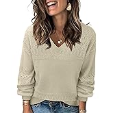 Messic Womens Pullover Sweaters 2025 Casual Long Sleeve V Neck Lightweight Loose Knit Tops