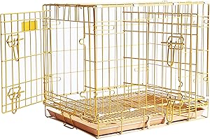 HOMEY PET 24" Gold Color Folding Design Dog Crate Puppy Ertra Small Breed Dog Kennels with Removable Floor Grid and Pull Out Tray, Dog Cage Copper Gold Finish