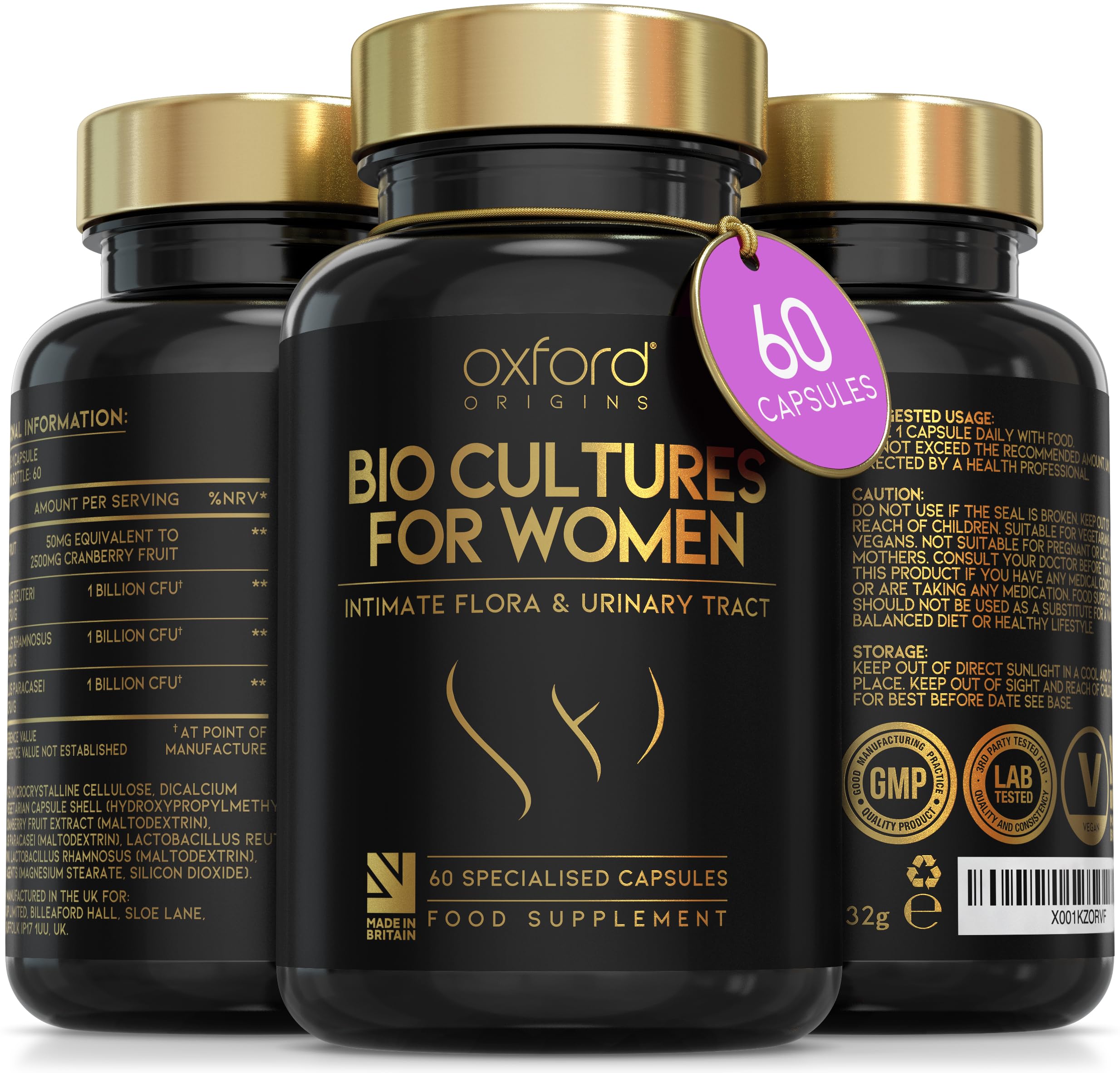 Advanced Probiotics for Women | Made in the UK | Scientifically Formulated Vaginal Probiotics | Cranberry Extract UTI Supplements for Intimate Flora Support | 100 Billion CFU/g | 60 Capsules