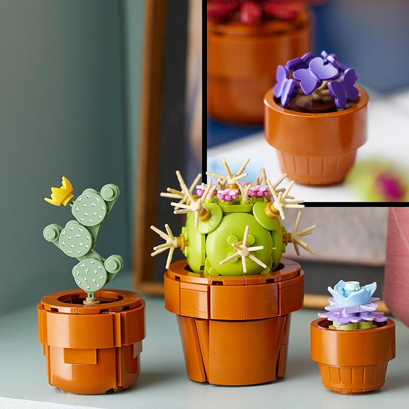 10329 Icons Mini Pflanzen, 9 künstliche Blumen zum Bauen, Botanical Collection Sammel-Set für Erwachsene mit baubarem Terrakotta-Topf, Wohndeko, Geschenk für Frauen und Männer