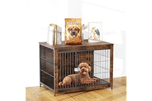 IRONOVACAGE Dog Crate Furniture, Various Size Optional, Indestructible Cage with Wooden End Table for Indoor Decorative for High Anxiety Dogs, Escape-Proof Locks & Double Door for Medium Large XL XXL Dog