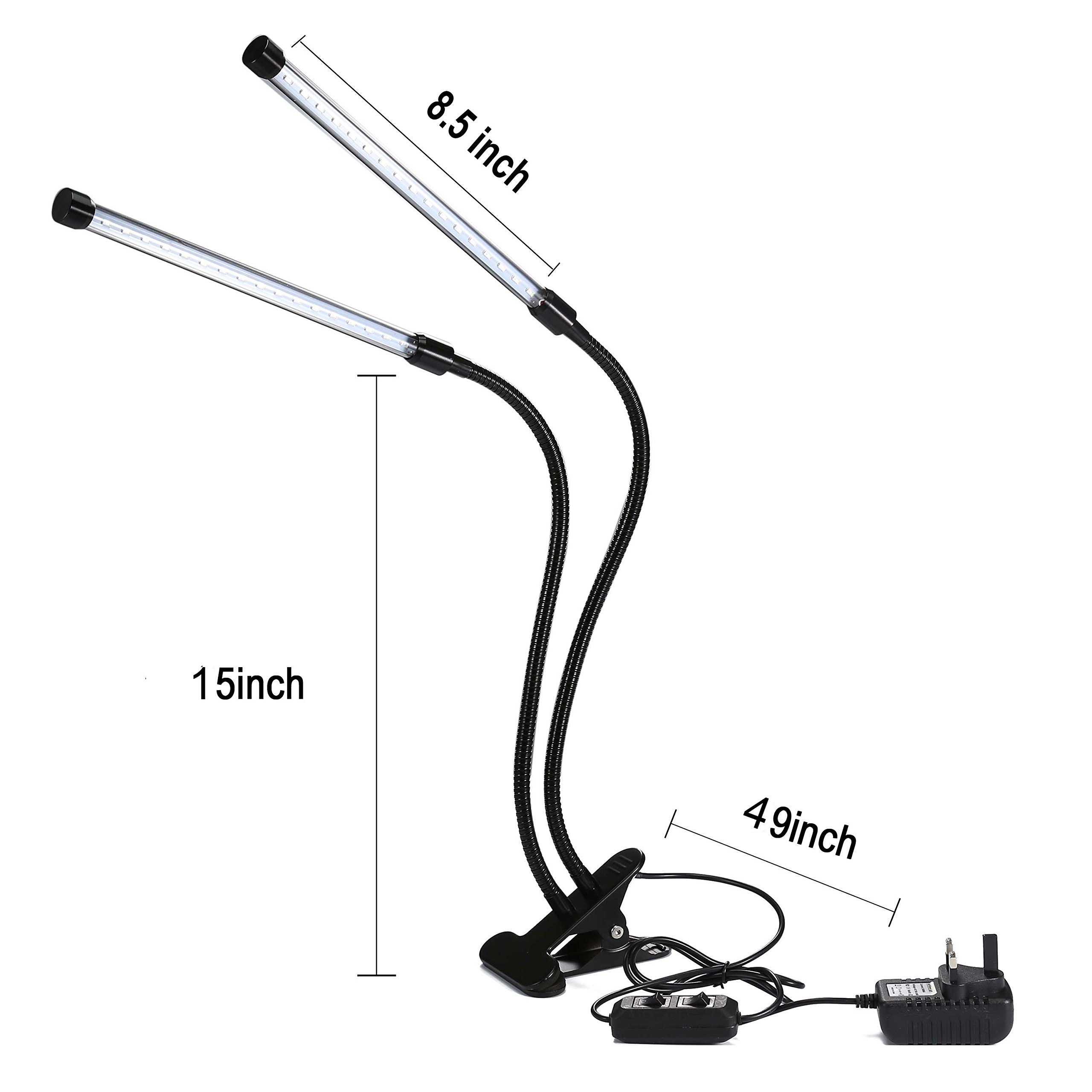 Led Grow Light Lamp for Indoor Plants Dual Head Greengarden Growing Lights Portable 18W Dimmable 360¡ã Flexible Gooseneck with Chip (18W-Black)
