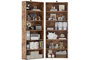 IRONCK Bookshelves and Bookcases Set of 2 Floor Standing 6 Tiers Display Storage Shelves 70 in Tall Bookcase Home Decor Furniture for Home Office, Living Room, Bed Room