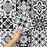 Hode Moroccan Tile Stickers 24pcs 15x15cm Peel and Stick PVC Vinyl Black White