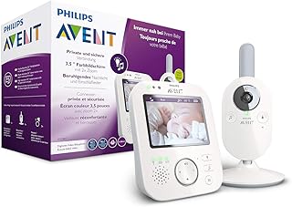 Philips AVENT SCD843/26 Video-Babyphone, 3,5 Zoll Farbdisplay, Eco-Mode, Gegensprechfunktion, Nachtlicht, weiß-grau