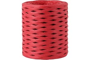 GZXUNFA Raffia Paper Ribbon - 656 Ft Length, 1/4 Inch Width Red Twisted Raffia String, Bulk Gift Natural Wrapping Ribbon for Crafts Weaving Projects, Art DIY Decorations