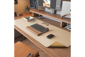 DAWNTREES Dual Sided Desk Mat,Leather Desk Pad,35.5"x17",Cork Desk Mat Protector,with PU Leather Valet Tray Organizer,Large Mouse Pad,Desk Writing Pad for Office and Home(Khaki)