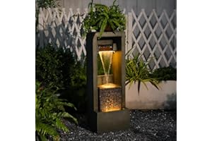 Tankana Outdoor Water Fountain Jar Water Feature for Garden Floor Standing Fountains Resin Cascading Waterfall with Pump and Lights for Patio Yard Deck Home Decor, 41 inches Tall