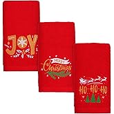 MCEAST 3 Pack Large Size Christmas Hand Towels 25 x 14 Inch Christmas Kitchen Towel 100% Cotton Towels Decorative Embroidery Holiday Towels for Bathroom Kitchen Dining Room, Red
