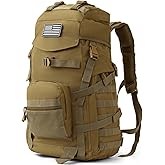 AUMENTAR 50L Tactical Backpack for Men and Women, Water-Resistant Molle Rucksack, Large Military Assault Pack for Hiking, Hunting, Camping, Gym & Outdoor Survival Khaki