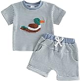 MERSARIPHY Toddler Baby Boy Girl Summer Clothes Embroidery Stripe T-shirt Tops Shorts Sets 6 12 18 Months 2T 3T Casual Outfit